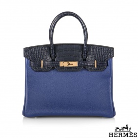 Herms Birkin 30cm Bleu Saphir/Bleu Marine Touch Alligator/Novillo RGHW